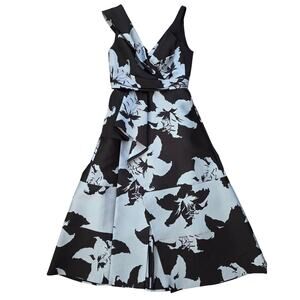 J. Mendel Blue and Black Orchid silk dress Size 8 Luxury Avant-garde Formal